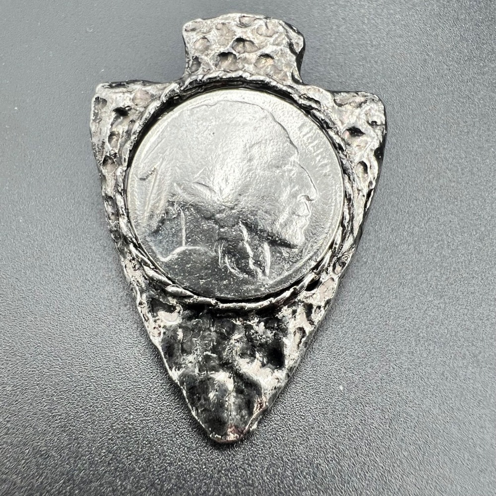 Buffalo Nickel Arrowhead Bolo Tie Slide Silver EX